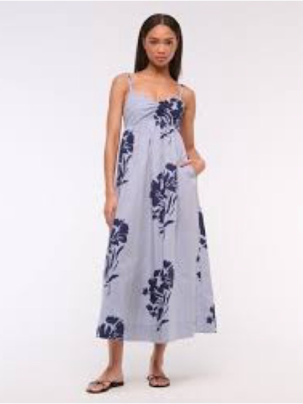 Abercrombie & Fitch Navy Floral and Light Blue Striped Maxi Dress